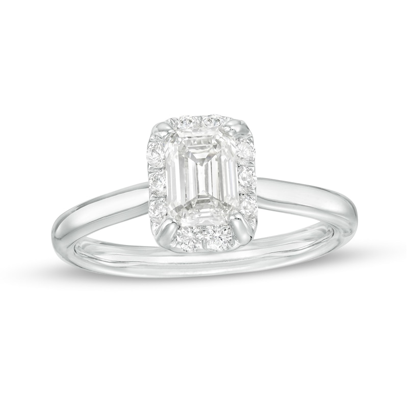 1.25 CT. T.W. Certified Emerald-Cut Lab-Created Diamond Solitaire Frame Engagement Ring in 14K White Gold (F/SI2)|Peoples Jewellers