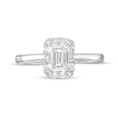 1.25 CT. T.W. Certified Emerald-Cut Lab-Created Diamond Solitaire Frame Engagement Ring in 14K White Gold (F/SI2)