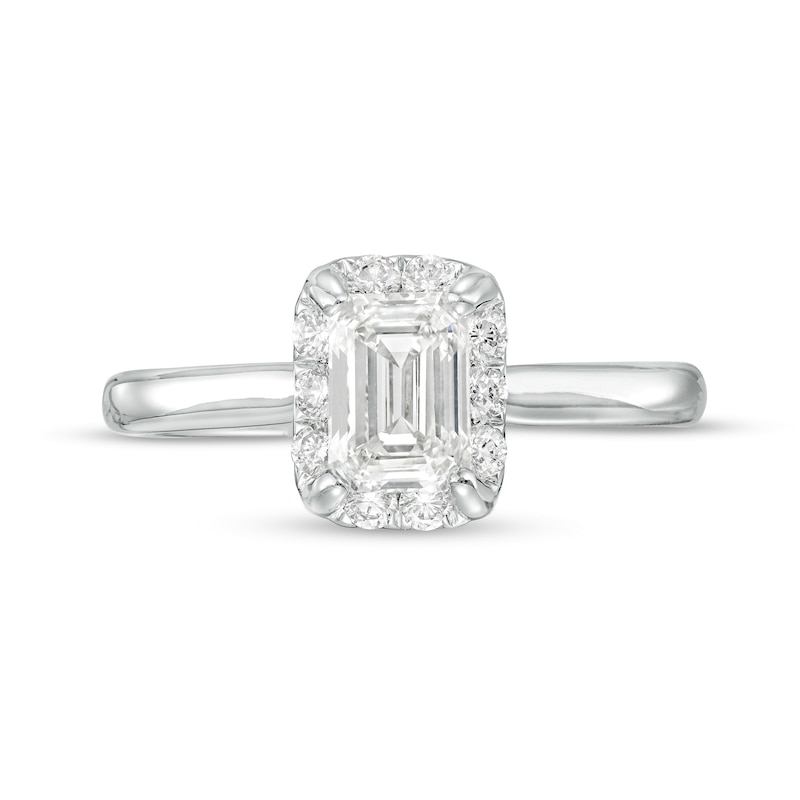 1.25 CT. T.W. Certified Emerald-Cut Lab-Created Diamond Solitaire Frame Engagement Ring in 14K White Gold (F/SI2)|Peoples Jewellers