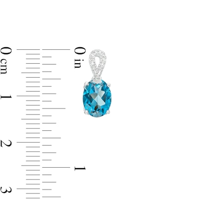 Oval London Blue Topaz and Diamond Accent Ribbon Loop Drop Earrings in 10K White Gold