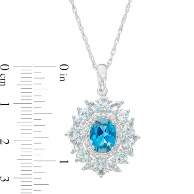 Blue Topaz and Diamond Accent Flower Petals Frame Pendant in Sterling Silver