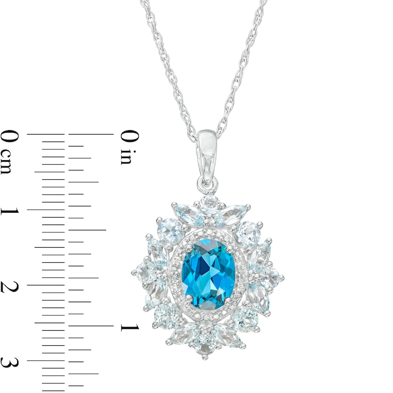 Blue Topaz and Diamond Accent Flower Petals Frame Pendant in Sterling Silver