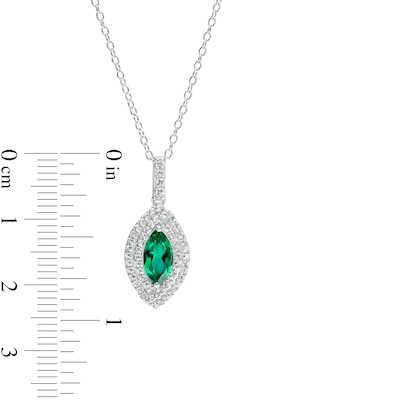 Marquise Lab-Created Emerald and White Lab-Created Sapphire Bypass Double Frame Drop Pendant in Sterling Silver - 20"