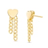 Heart Double Curb Chain Drop Earrings in Solid 10K Gold