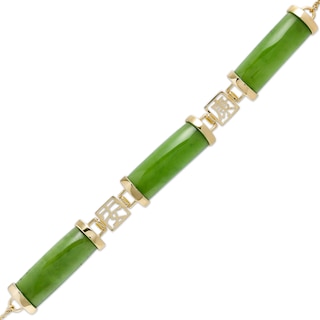 Jade Chinese "Health" Station Adjustable Bracelet in 14K Gold - 9.0"