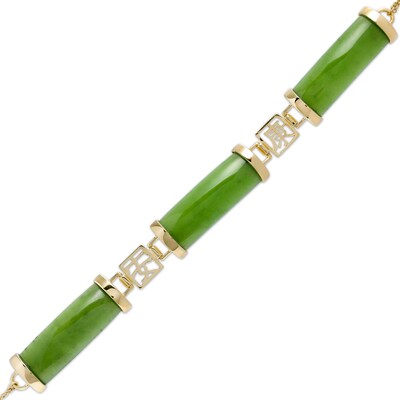 Jade Chinese "Health" Station Adjustable Bracelet in 14K Gold - 9.0"