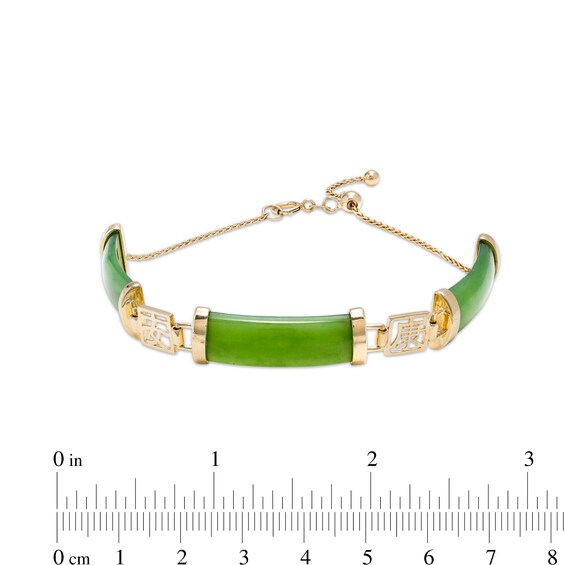 Jade Chinese "Health" Station Adjustable Bracelet in 14K Gold - 9.0"