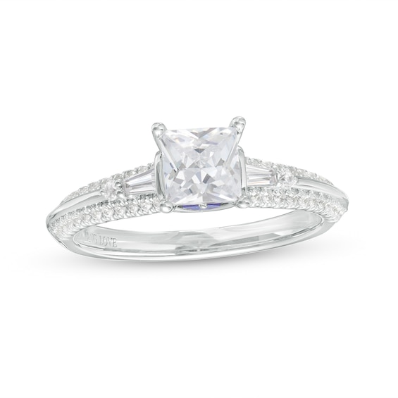 Vera Wang Love Collection 0.95 CT. T.W. Princess-Cut Diamond Double Row Engagement Ring in 14K White Gold (I/SI2)