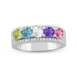 Gemstone and White Topaz Edge Ring (1-5 Stones)