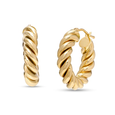 10.0mm Rope-Textured Tube Huggie Hoop Earrings in 14K Gold