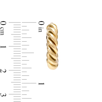 10.0mm Rope-Textured Tube Huggie Hoop Earrings in 14K Gold