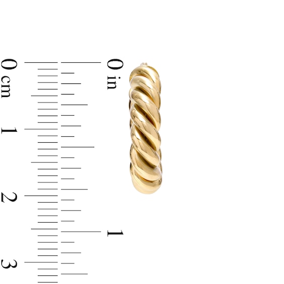 10.0mm Rope-Textured Tube Huggie Hoop Earrings in 14K Gold