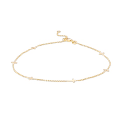 Sideways Mini Cross Station Anklet in 10K Gold – 10"