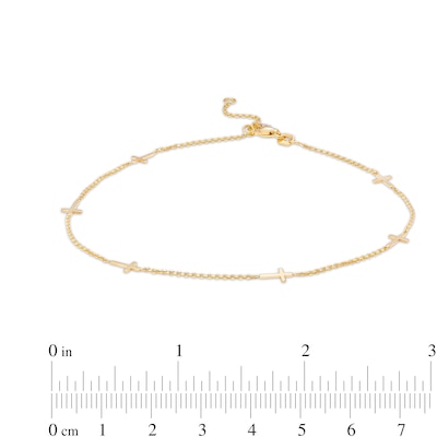 Sideways Mini Cross Station Anklet in 10K Gold – 10"