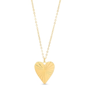 Diamond-Cut and Polished Reversible Heart Disc Pendant in 10K Gold