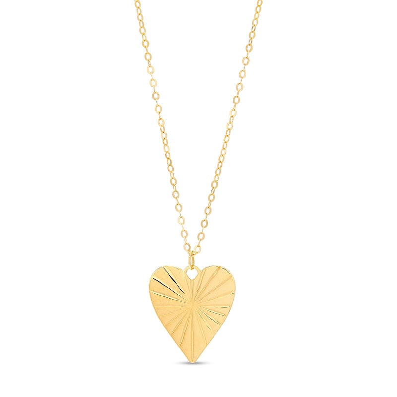 Diamond-Cut and Polished Reversible Heart Disc Pendant in 10K Gold