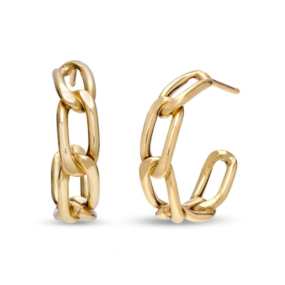 19.0mm Flat Curb Chain Link J-Hoop Earrings in 14K Gold