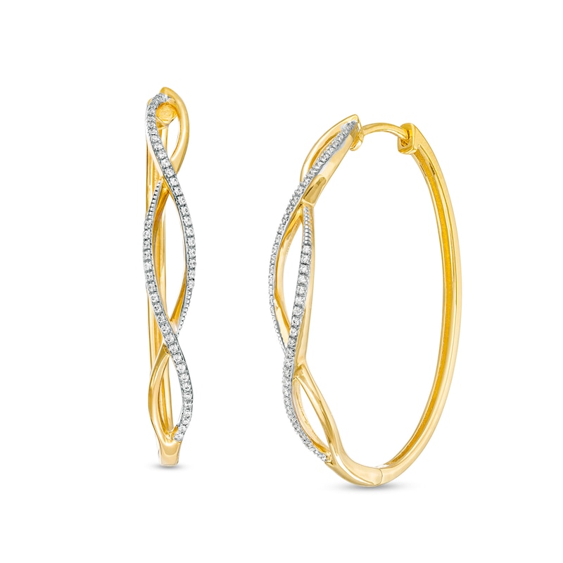 0.25 CT. T.W. Diamond Loose Braid Hoop Earrings in 10K Gold|Peoples Jewellers