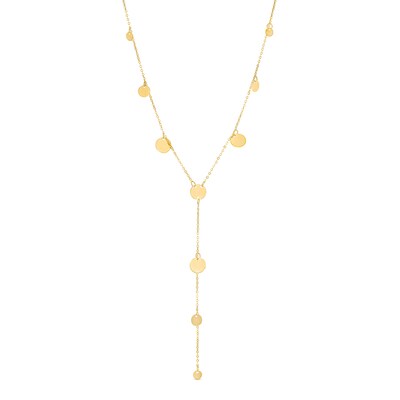 Mirror Disc Station Lariat Necklace in 14K Gold