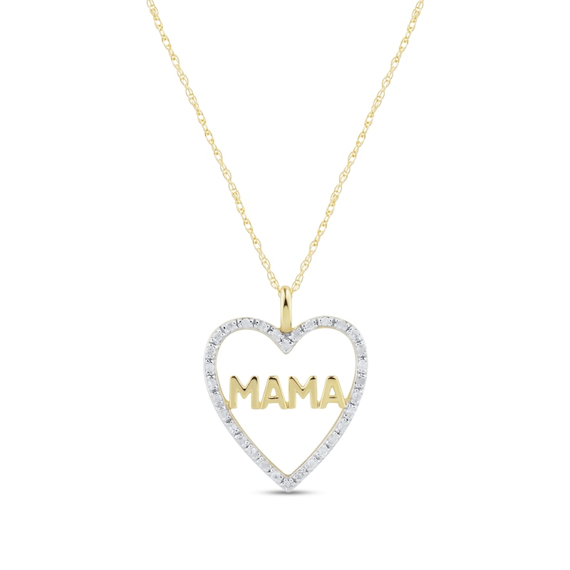 0.085 CT. T.W. Diamond "MAMA" Heart Outline Pendant in 10K Gold