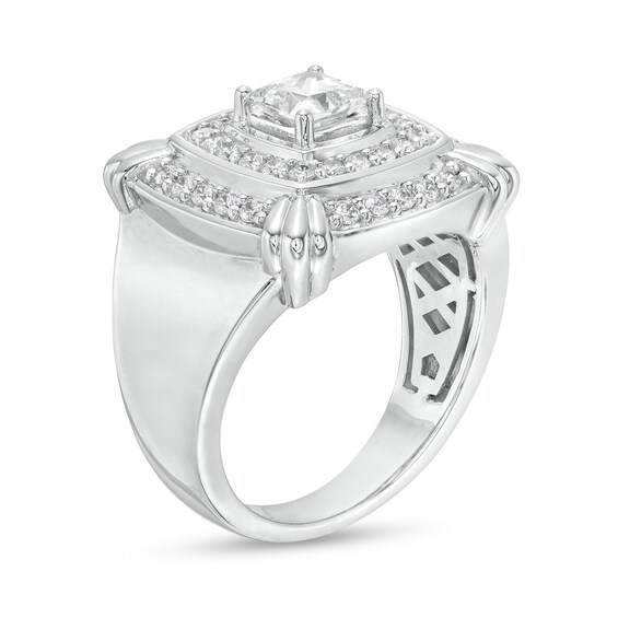 Men's 2.00 CT. T.W. Square-Cut Certified Lab-Created Diamond Double Row Cushion Claw Ring in 14K White Gold (F/SI2)