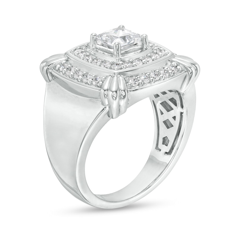 Men's 2.00 CT. T.W. Square-Cut Certified Lab-Created Diamond Double Row Cushion Claw Ring in 14K White Gold (F/SI2)|Peoples Jewellers