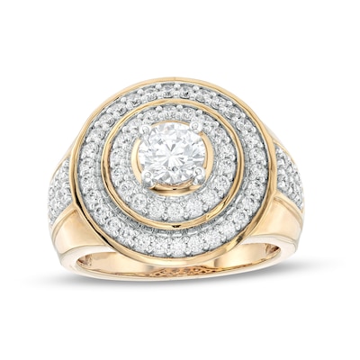 Men's 2.00 CT. T.W. Certified Lab-Created Diamond Raised Double Row Ring in 14K Gold (F/SI2)