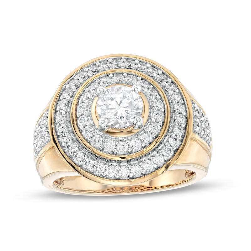 Men's 2.00 CT. T.W. Certified Lab-Created Diamond Raised Double Row Ring in 14K Gold (F/SI2)|Peoples Jewellers