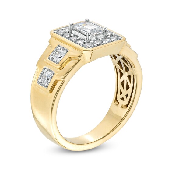 Men's 1.50 CT. T.W. Emerald-Cut Certified Lab-Created Diamond Stepped Shank Ring in 14K Gold (F/SI2)