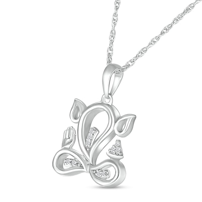 Diamond Accent Abstract Ganesha Pendant in Sterling Silver