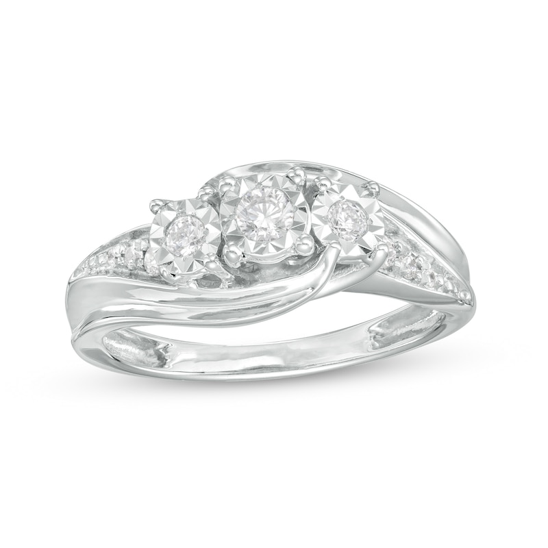 Main Image 1 of 0.25 CT. T.W. Diamond Past Present Future® Bypass Swirl Shank Engagement Ring in 10K White Gold