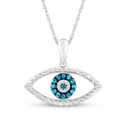 0.085 CT. T.W. Blue and White Diamond Evil Eye Pendant in Sterling Silver