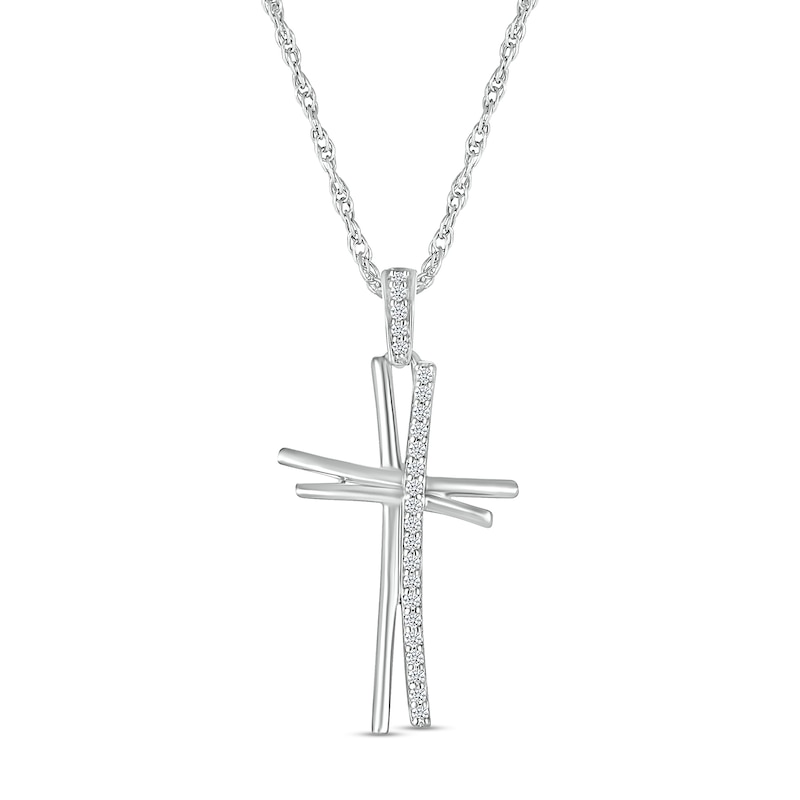 0.115 CT. T.W. Diamond Abstract Cross Pendant in Sterling Silver|Peoples Jewellers