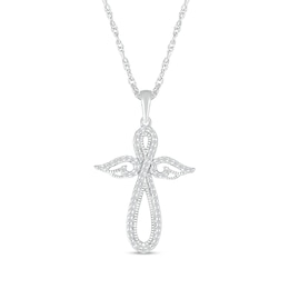 0.23 CT. T.W. Diamond Angel Figure Cross Pendant in Sterling Silver