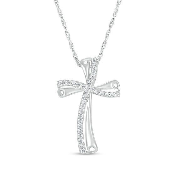 0.115 CT. T.W. Diamond Curved Cross Pendant in Sterling Silver