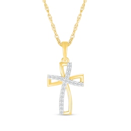 0.086 CT. T.W. Diamond Curved Windmill Cross Pendant in 10K Gold