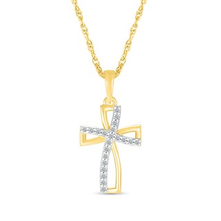 0.086 CT. T.W. Diamond Curved Windmill Cross Pendant in 10K Gold