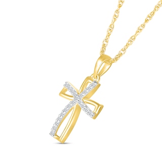 0.086 CT. T.W. Diamond Curved Windmill Cross Pendant in 10K Gold