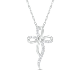 0.116 CT. T.W. Diamond Dainty Ribbon Cross Pendant in Sterling Silver