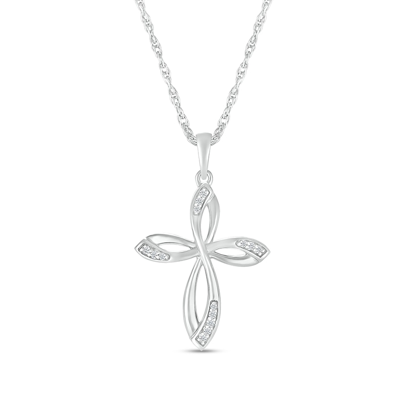 0.04 CT. T.W. Diamond Looped Cross Pendant in Sterling Silver