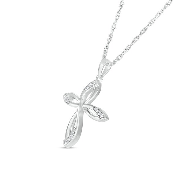 0.04 CT. T.W. Diamond Looped Cross Pendant in Sterling Silver