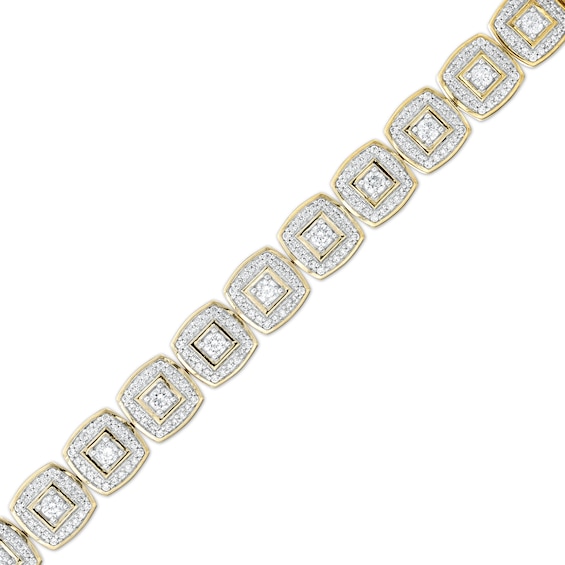 Men's 4.50 CT. T.W. Certified Lab-Created Diamond Cushion Frame Link Bracelet in 14K Gold (F/SI2) - 8.5"