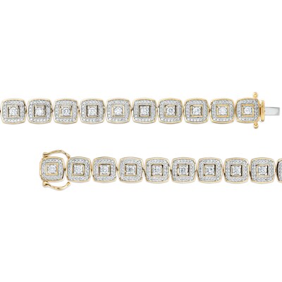 Men's 4.50 CT. T.W. Certified Lab-Created Diamond Cushion Frame Link Bracelet in 14K Gold (F/SI2) - 8.5"