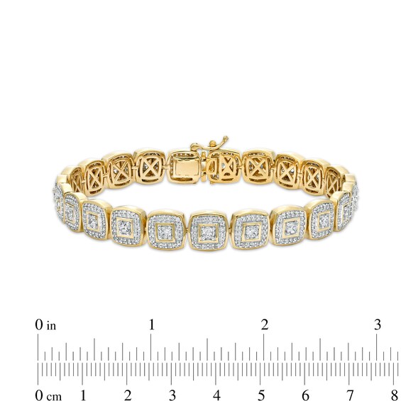 Men's 4.50 CT. T.W. Certified Lab-Created Diamond Cushion Frame Link Bracelet in 14K Gold (F/SI2) - 8.5"