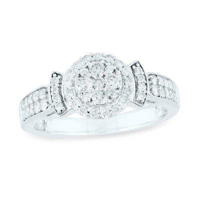 0.50 CT. T.W. Multi-Diamond Frame Double Row Shank Engagement Ring in 10K White Gold