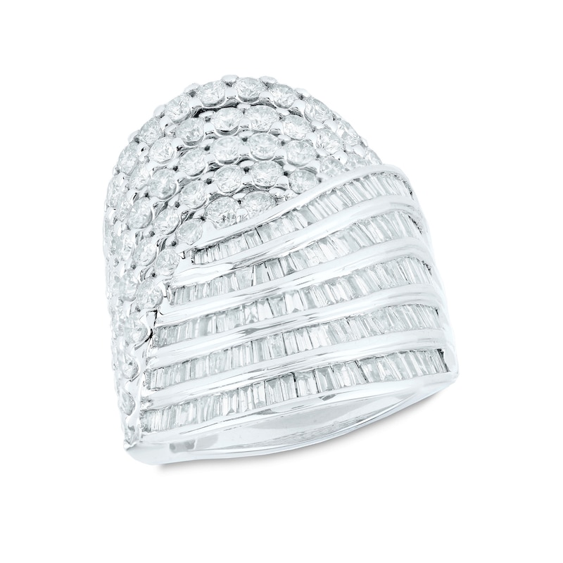4.00 CT. T.W. Baguette and Round Diamond Multi-Row Ring in 10K White Gold|Peoples Jewellers