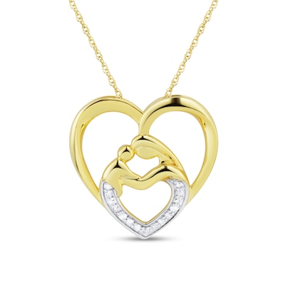 0.085 CT. T.W. Diamond Motherly Love Heart Pendant in 10K Gold