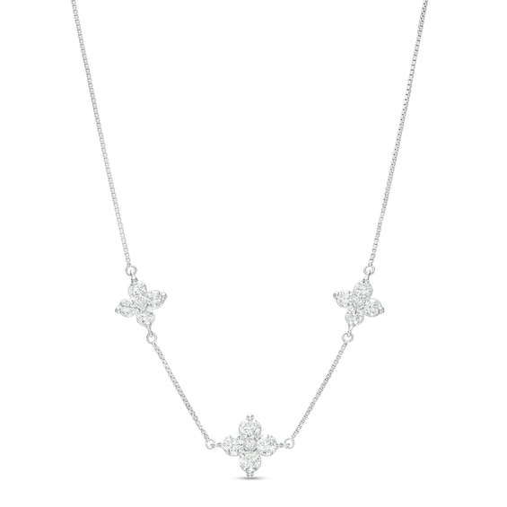 1.00 CT. T.W. Certified Lab-Created Diamond Flower Station Necklace in 14K White Gold (F/SI2)