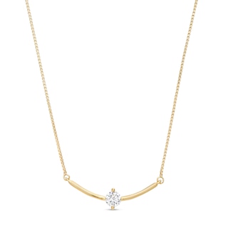 0.25 CT. Certified Lab-Created Diamond Solitaire Curved Bar Necklace in 14K Gold (F/SI2)