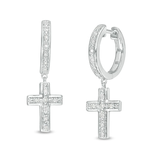 0.085 CT. T.W. Diamond Cross Dangle Huggie Hoop Earrings in Sterling Silver